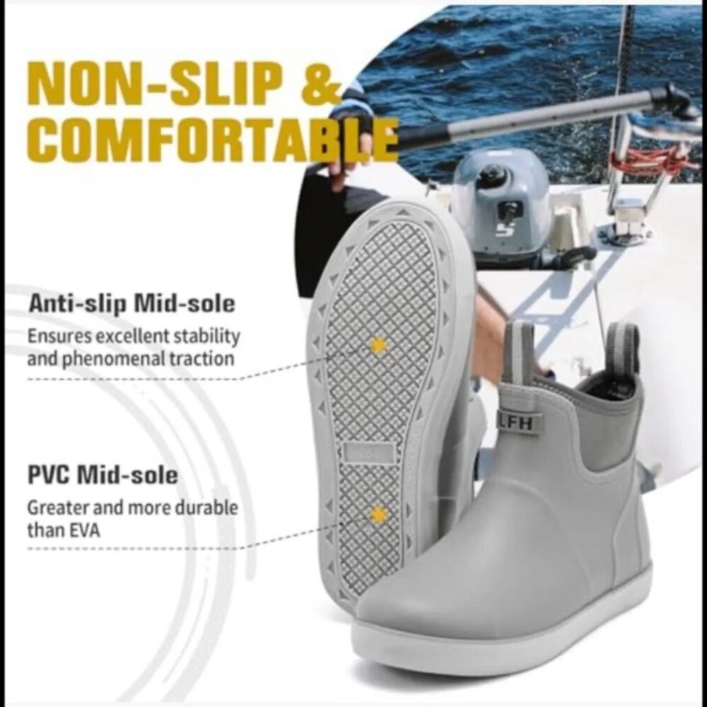 Waterproof Ankle Rain Boots Men Anti-Slip Traction Outdoor Rubber Fishing